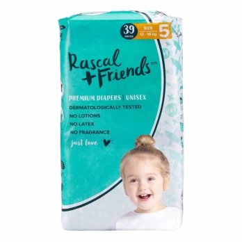 RASCAL + FRIENDS sauskelnės 5 dydis, 13-18kg, 39 vnt.