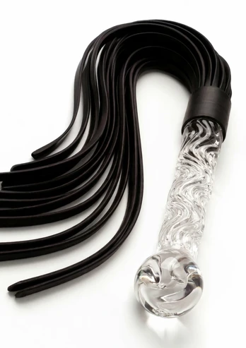 TOYJOY Crystal Leather Whip - Glass Handle & Genuine Leather, 66 cm