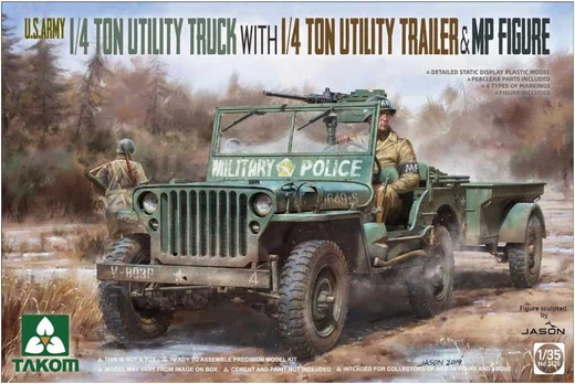 U.S. Army Willys Jeep su priekaba ir MP figūrėle, 1/35, Takom