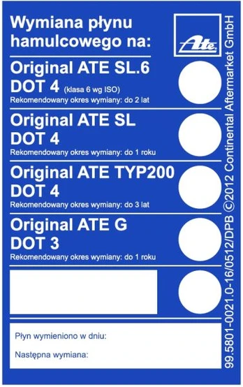 Informacinis lipdukas stabdžių skystis ATE 99.5801-0021.0