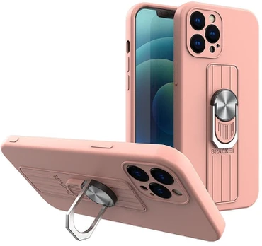 Dėklas su žiedu Ring Case silicone iPhone 12 Pro Rožinis