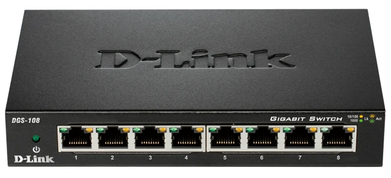 Komutatorius D-Link Switch DGS-108/E	 Unmanaged, Desktop, 1GBps (RJ-45) ports quantity 8
