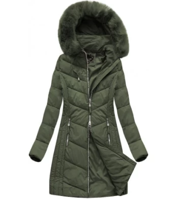 LONG QUILTED JACKET KHAKI (7689) striukė