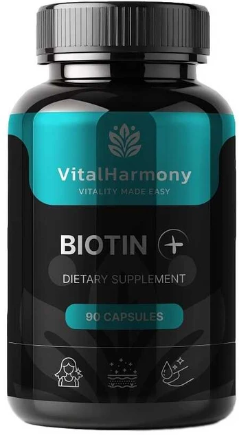 Pagaminta Es VitalHarmony Biotinas Plus 90 kapsulių