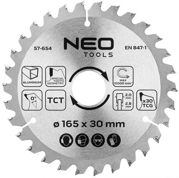 Neo Tools Diskinio pjovimo diskas, Widia, 165 x 30 mm, 30 dantų, aliuminio