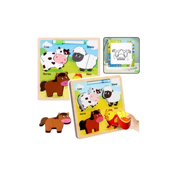Lean Toys Puzzle Board 2in1 Wooden Educational Pets Marker