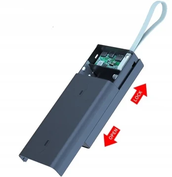 Powerbank dėklas 12x 18650 usb c micro, atidaromas