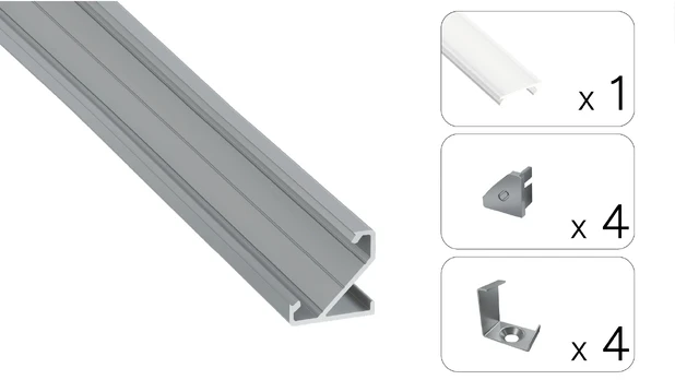 LED profilio komplektas BARDE kampinis, aliuminis, anoduotas, matinis dangtelis 3 m