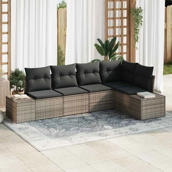 5 dalių sodo sofa su pagalvėlėmis pilkas poliratanas