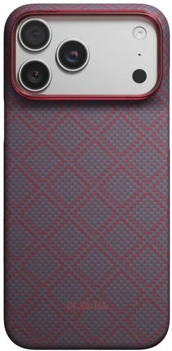 Dėklas PITAKA Edge Argyle MagSafe, skirtas iPhone 18 Pro Max / 17 Pro Max, mėlynas-raudonas