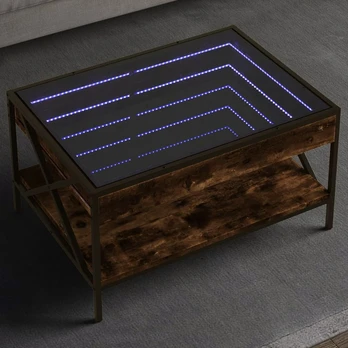 Kavos staliukas su Infinity LED lemputėmis, dūminis, 70x50x38cm