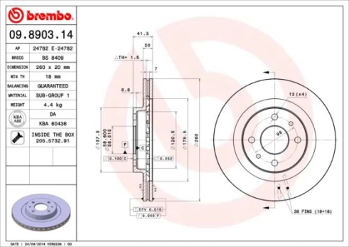 Stabdžių diskas BREMBO 09.8903.14