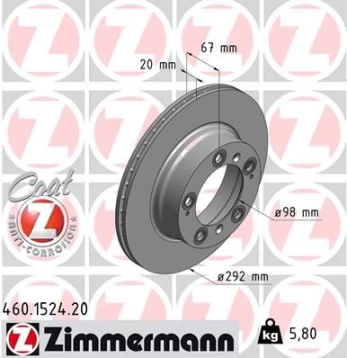 Stabdžių diskas ZIMMERMANN 460.1524.20