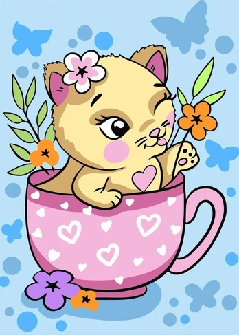 Paint by numbers kit Fluffy tea party 13x16 cm MINI162