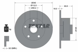 TEXTAR 92154303 Brake Disc kaina