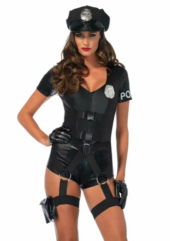 Leg Avenue Flirty Five-0 Cop Romper Set with Badge and Hat, Black, S