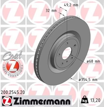 Stabdžių diskas ZIMMERMANN 200.2545.20