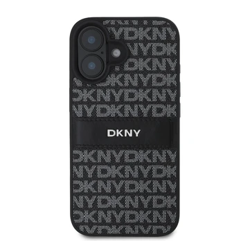DKNY PU Leather Repeat Pattern Tonal Stripe Case for iPhone 16 Plus Juodas