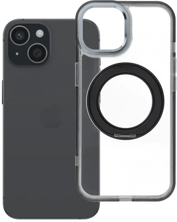 Dėklas Oem Case for iPhone 15 Frame Circle Stand compatible with MagSafe juodas