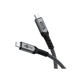 Goobay USB-C Cable with Textile Sheath, USB4 , 240 W, 40 Gbit/s, Power Delivery, 0.5 m, Black, Grey