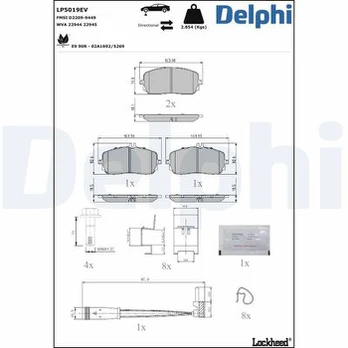 Stabdžių trinkelių rinkinys, diskinis stabdys DELPHI LP5019EV