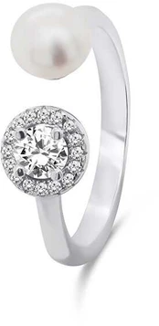 Brilio Silver Elegant sidabrinis ring with real pearl and zircons RI062W