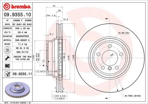 Stabdžių diskas BREMBO 09.9355.11