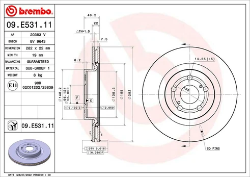 Stabdžių diskas BREMBO 09.E531.11