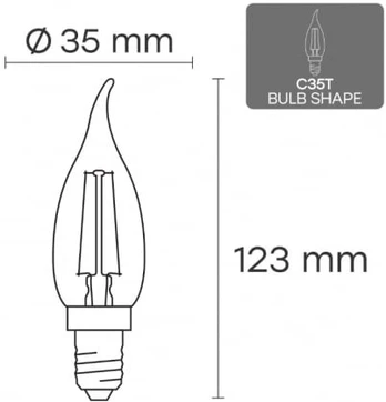LED Filament bulb E14, C35T, 6W, 840lm, 3000K, 360°
