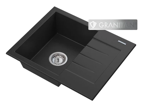Granito kriauklė juodas sifonas chromas Granitan Milano