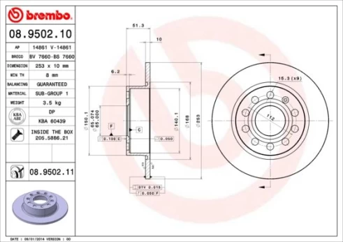 Stabdžių diskas BREMBO 08.9502.11