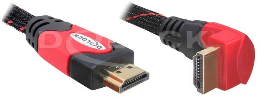 DeLOCK High Speed HDMI with Ethernet - HDMI med Ethernet-kabelis - HDMI (han) til HDMI (han) - 1 m - vinklet stikforbindelse