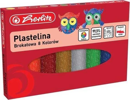 Herlitz plastilinas su blizgučiais, 8 spalvos