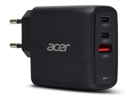 ACER Adapteris 67W PD GaN charger,USB-C,USB-A,EU plug,Juodas