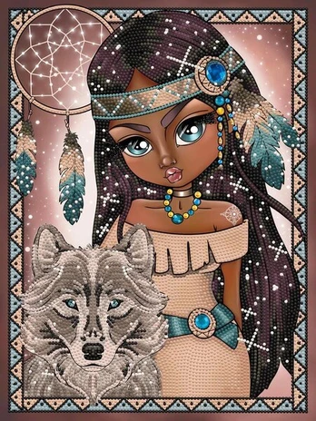Deimantinė mozaika Indian Girl With Wolf 40x30 cm