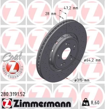 Stabdžių diskas ZIMMERMANN 280.3191.52