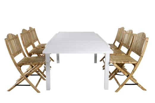 Marbella Table 160/240 - White/White+Cane Foldable dining Chair - Bamboo / Grey Cushion_6