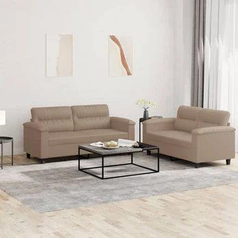 Sofa Sofos komplektas su pagalvėmis, 2 dalių, kapučino, dirbtinė oda