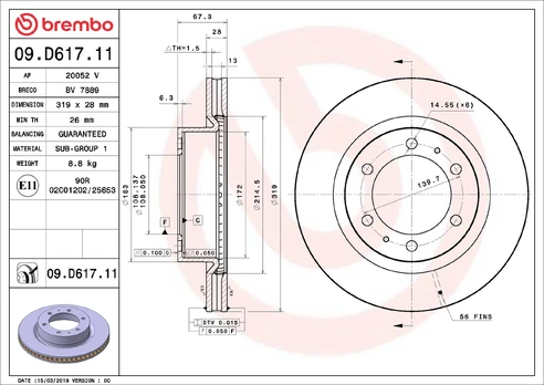 BREMBO 09.D617.11 Brake Disc