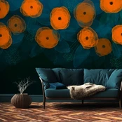 Fototapetas Artgeist Watercolour Composition - Orange Patterns On A Delicate Leaf Background b-A-10093-a-a, 400 cm x 280 cm