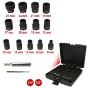 Spiralinio profilio galvučių rinkinis ¼" + ½" 15 vnt, 6-27mm, KS Tools kaina