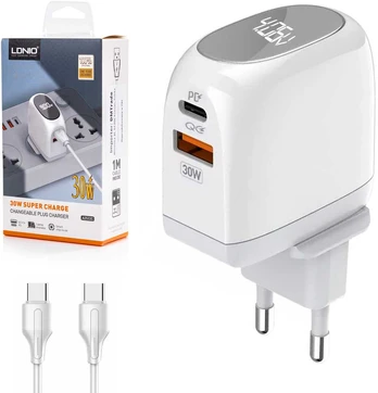 Ldnio Įkroviklis USB 30W panel LED kabelis USB-C USB-C