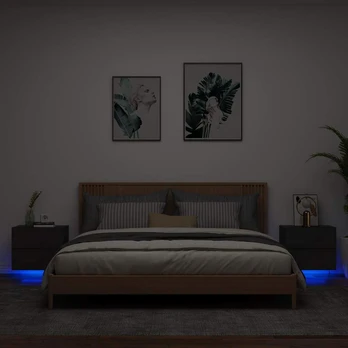Sieninės naktinės spintelės su LED, 2vnt., juodos