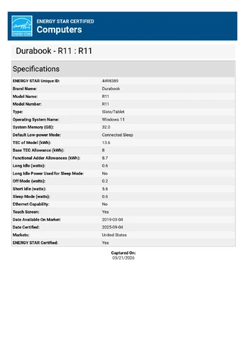 Durabook Rugged Tablet R11 256GB