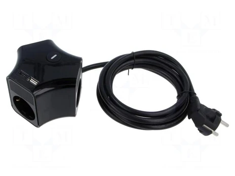 Extension lead | 3x1.5mm2 | Schuko | Sockets: 5 | PVC | black | 2m | 16A