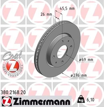 Stabdžių diskas ZIMMERMANN 380.2168.20