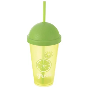 Plastikinis puodelis su dangteliu ir šiaudeliu Orion 450 ml