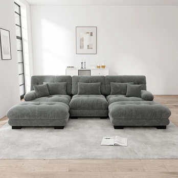 Modulinė U formos sofa su šezlongu pilka 1 vnt