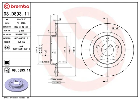 BREMBO 08.D893.11 Brake Disc