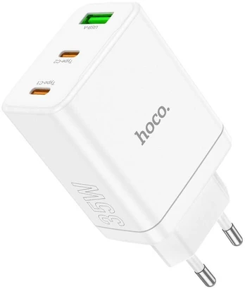 HOCO charger 2 x Type C + USB A QC PD 35W N33 baltas